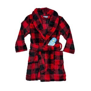 Toddler Fleece Robe 2T Red Buffalo Plaid Kids Bathrobe Cozy Pajama Lounge